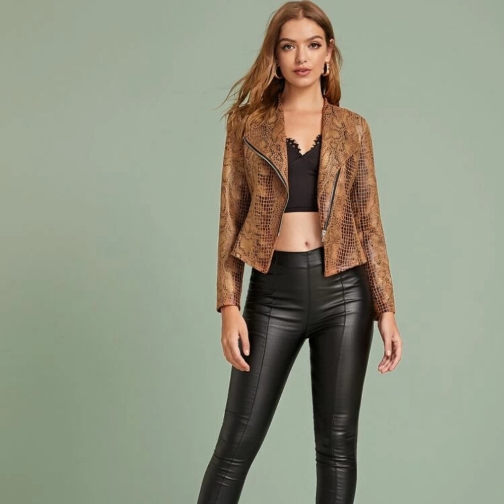 ASYMMETRIC ZIP PLAKCET CROCODILE PATTERN JACKET - Picture 5 of 5